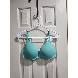 Victoria's Secret Mint Lace 36D T-Shirt Lightly Lined Demi Bra VS!!  Side Lace
